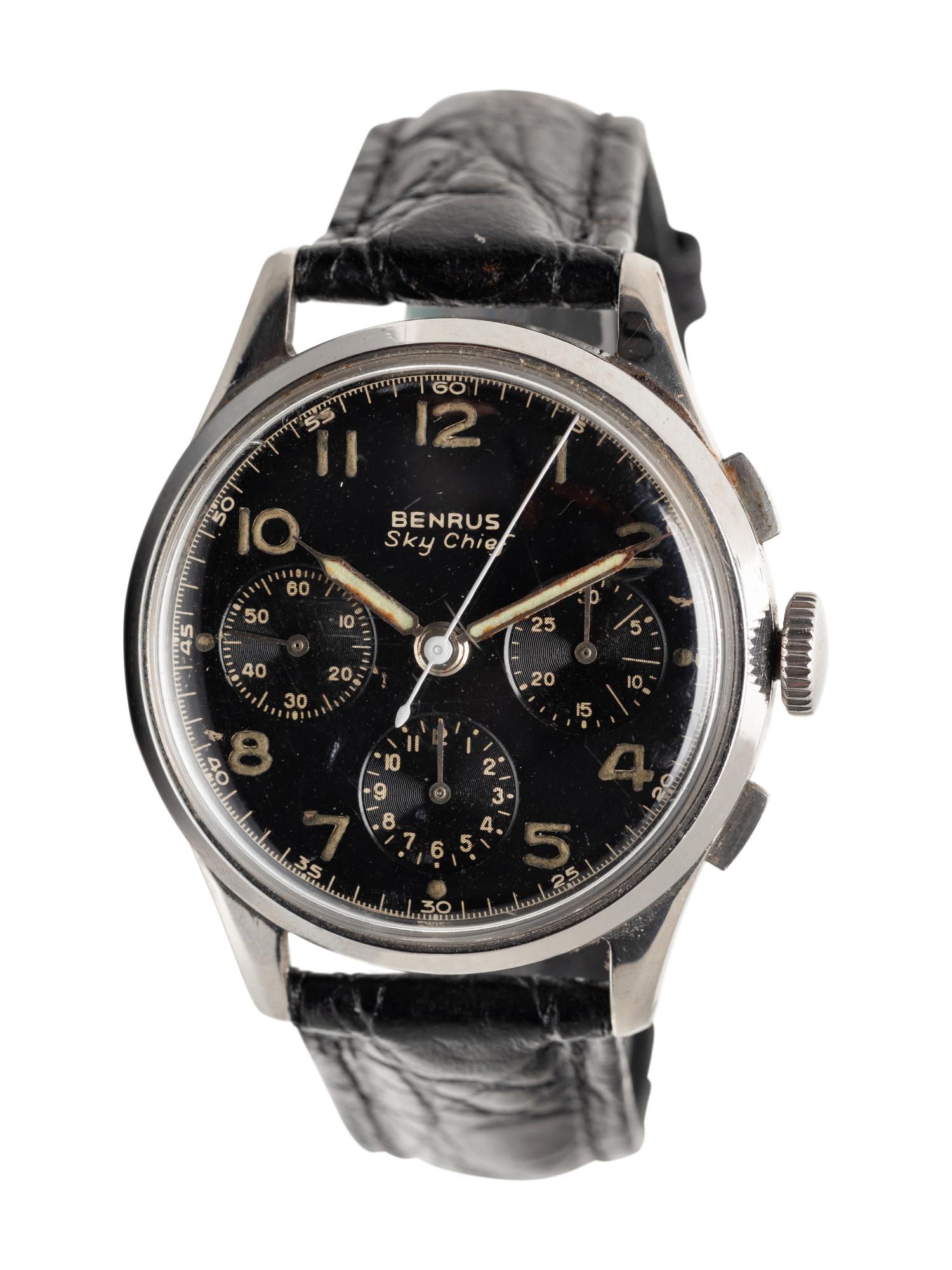 BENRUS, STAINLESS STEEL 'SKY CHIEF' CHRONOGRAPH WATCH