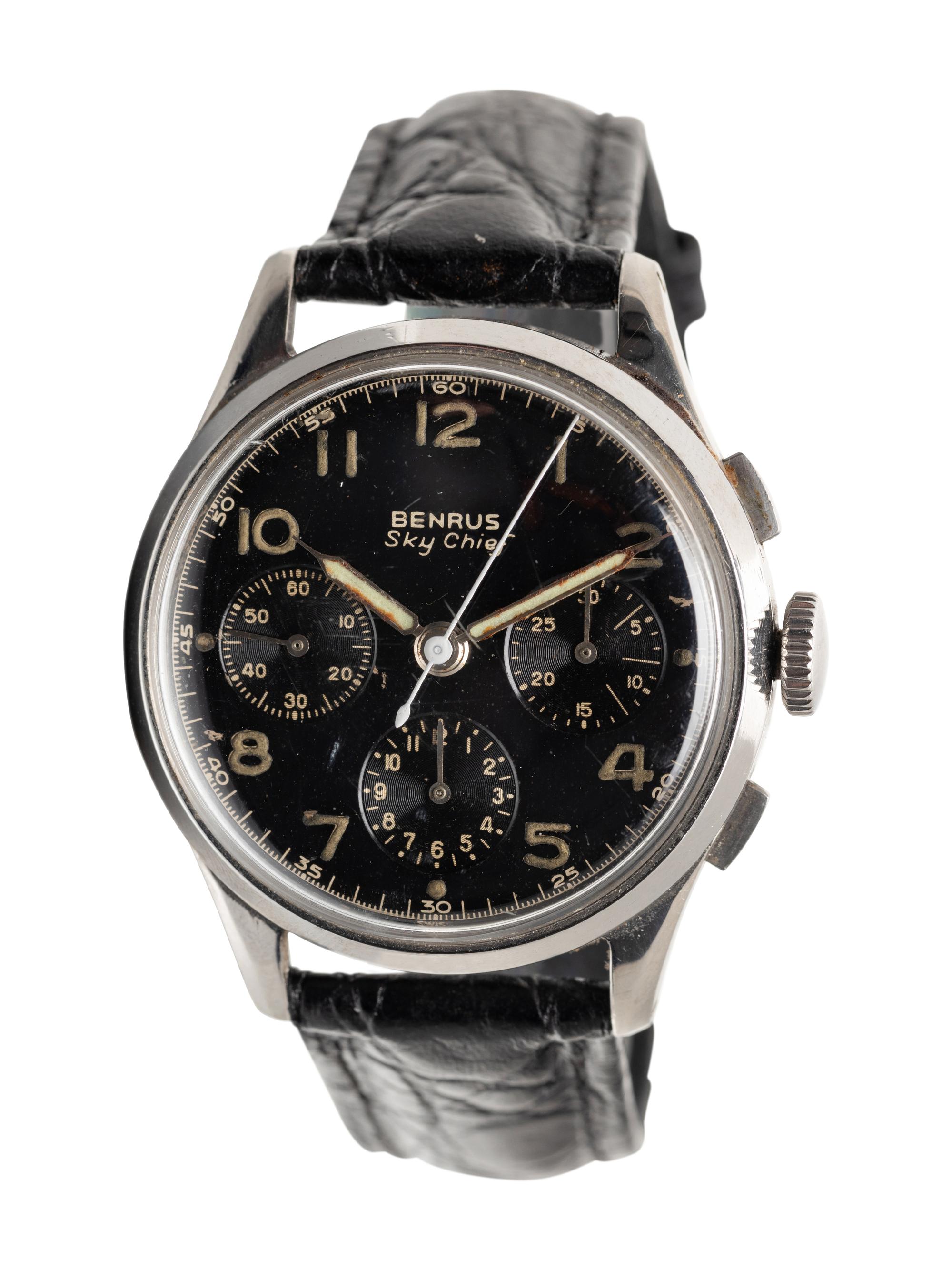 BENRUS, STAINLESS STEEL 'SKY CHIEF' CHRONOGRAPH WATCH