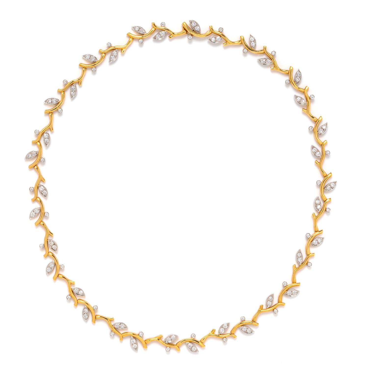 An 18 Karat Yellow Gold, Platinum and Diamond Vine Necklace, Tiffany & Co., Circa 1999, 27.65 dwts.