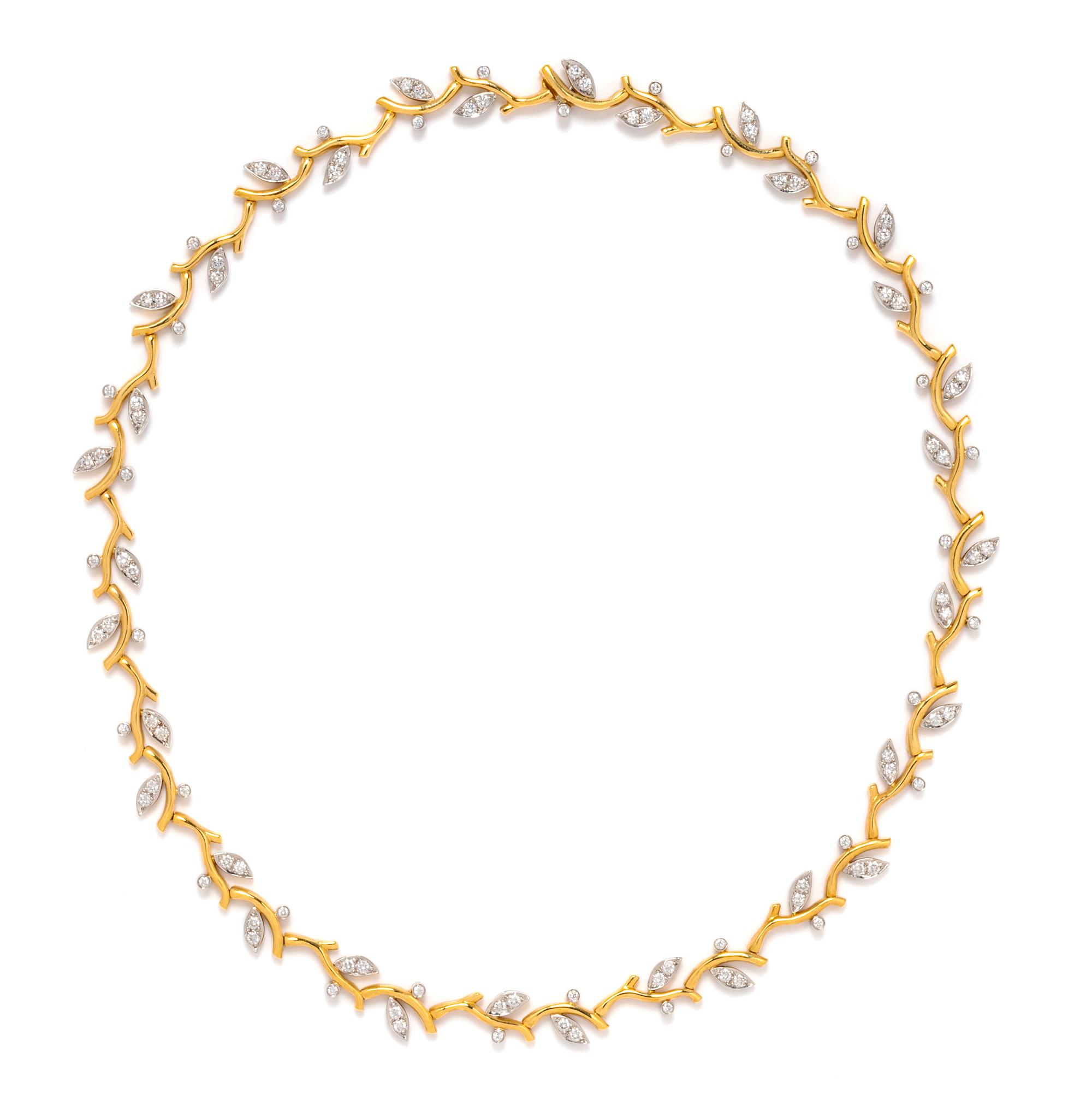 An 18 Karat Yellow Gold, Platinum and Diamond Vine Necklace, Tiffany & Co., Circa 1999, 27.65 dwts.