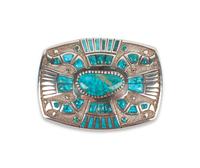 Sterling Silver and Lone Mountain Turquoise Belt Buckle and Cuff Bracelet