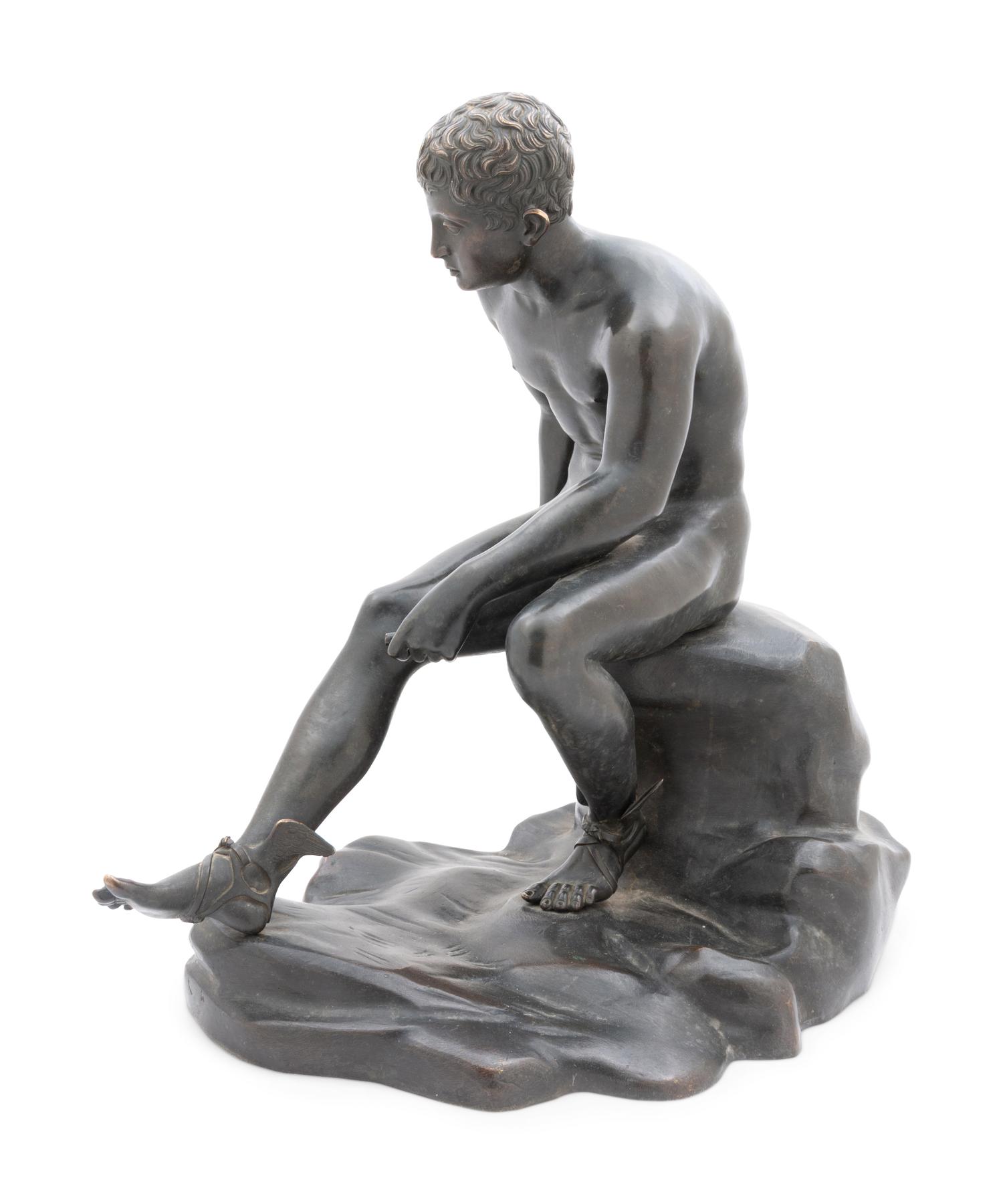 A Grand Tour Patinated Bronze of Seated Mercury