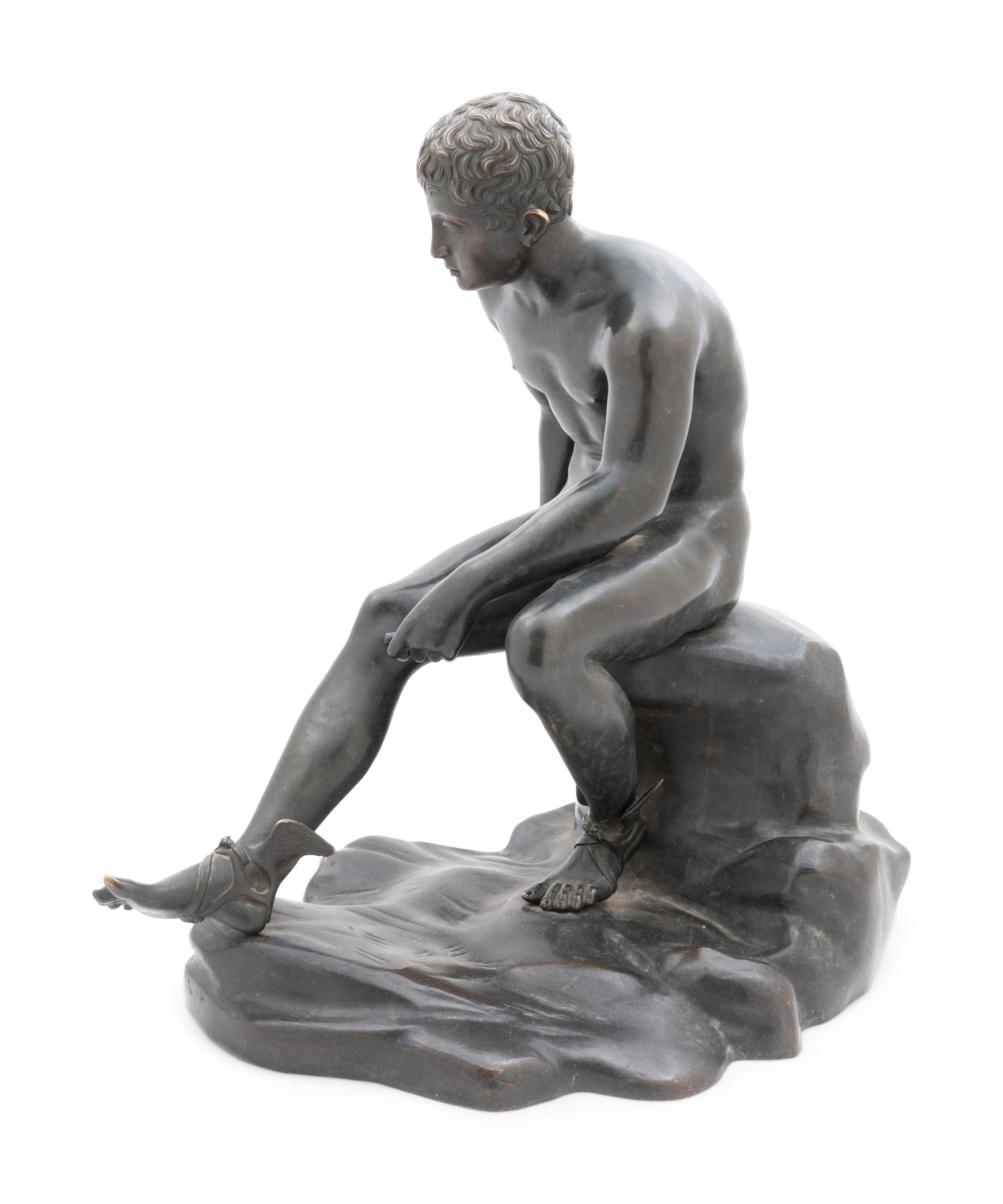 A Grand Tour Patinated Bronze of Seated Mercury