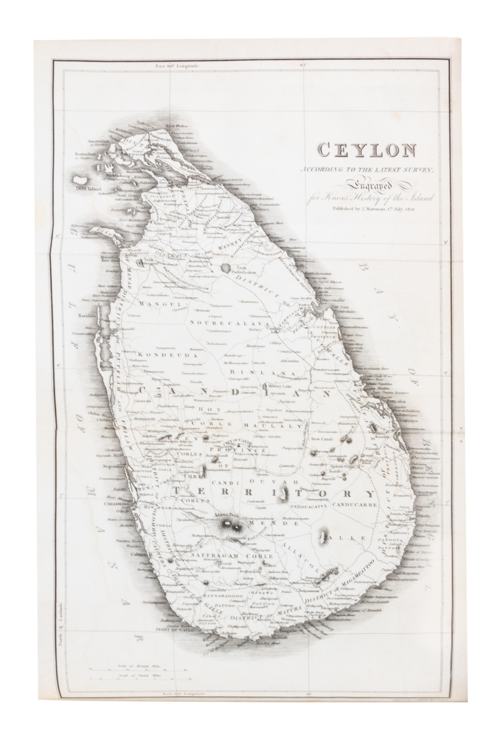 [FELLOWS, ROBERT] AND ROBERT KNOX. The History of Ceylon. London, 1817. 2 works in one. First edition.
