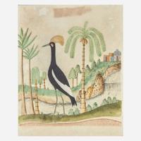 Attributed to the Exotic Scenery Artist A Schwenkfelder Fraktur: The Crane from Africa, circa 1820