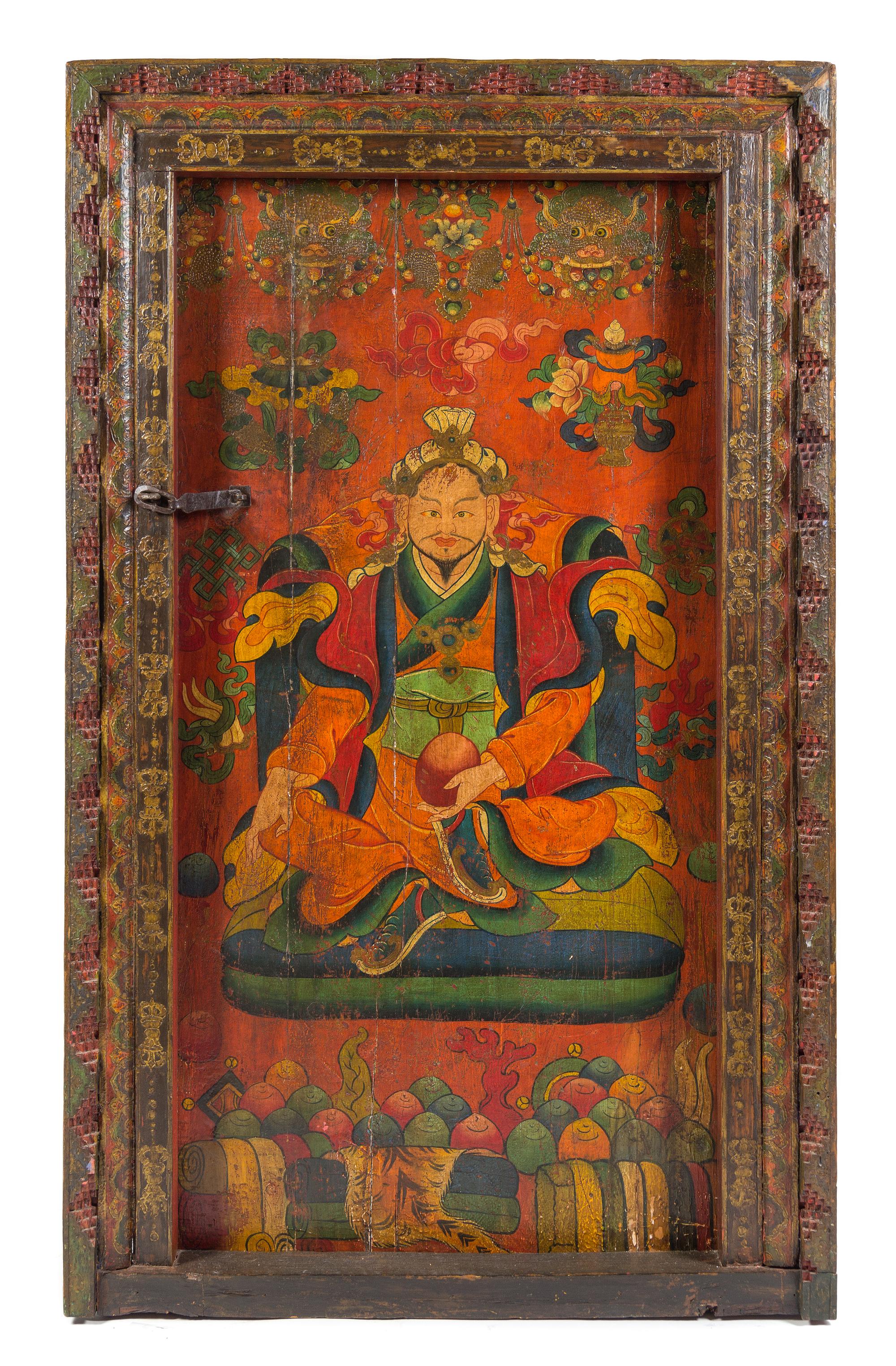 A Tibetan Polychrome Lacquer Door 19TH CENTURY Height 68 1/4 x width 41 3/4 inches. — 19TH CENTURY