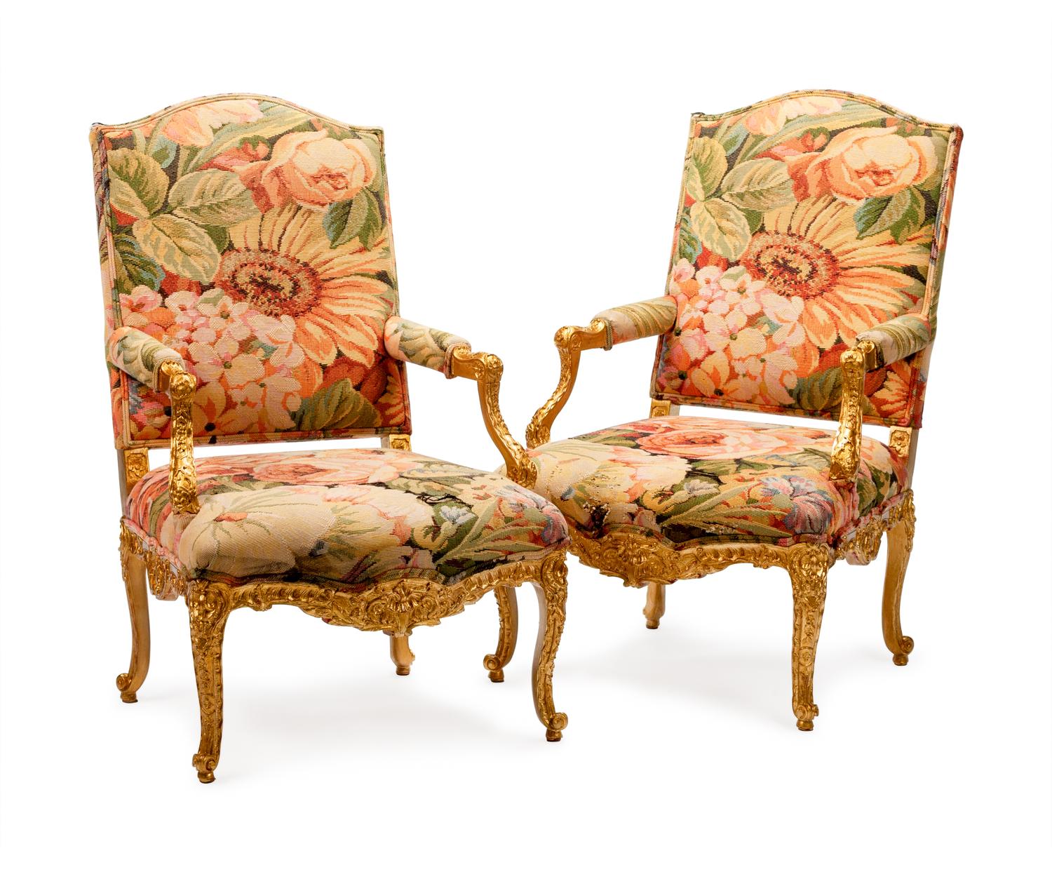 A Pair of Regence Style Giltwood Fauteuils