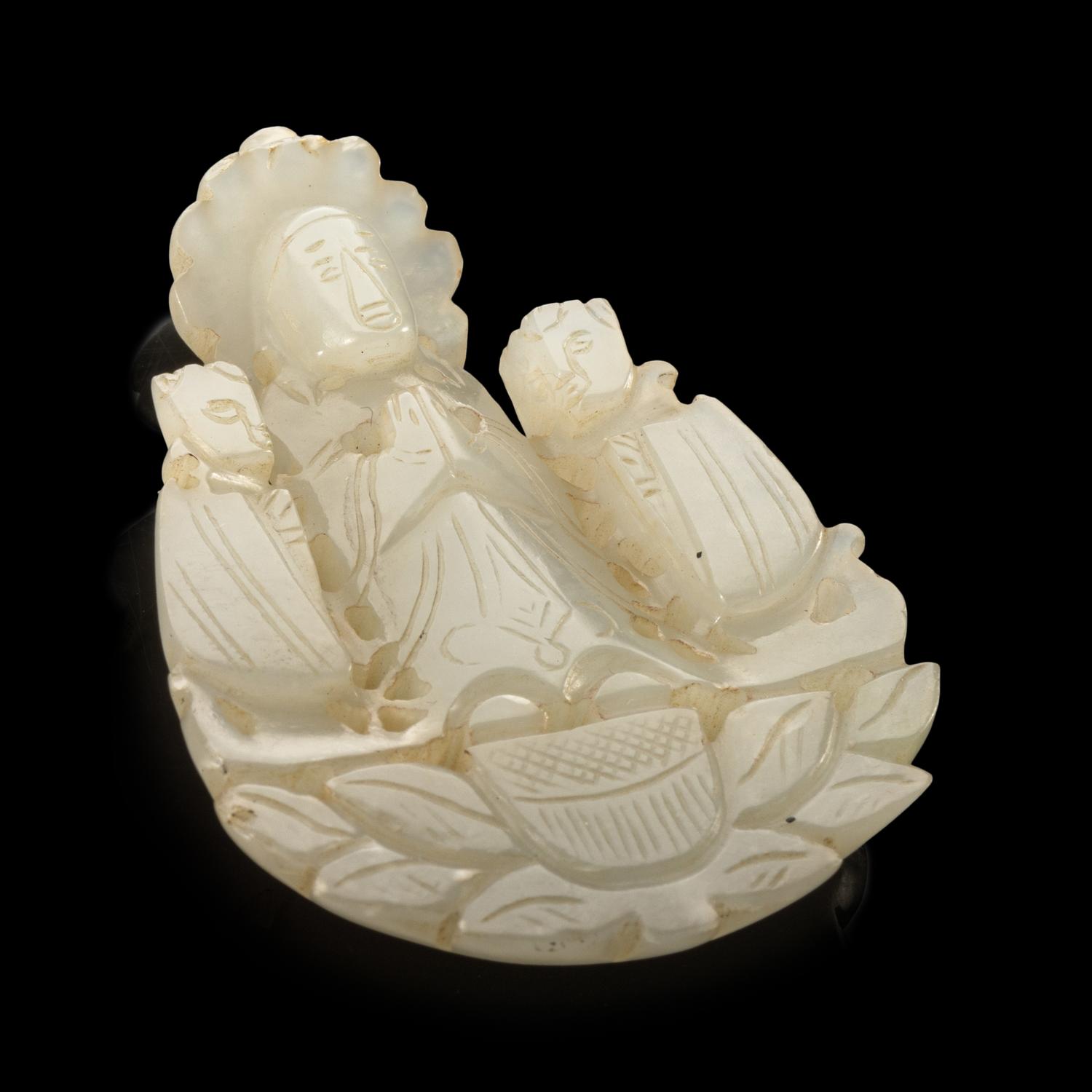 A Small Chinese White Jade Figural Group
