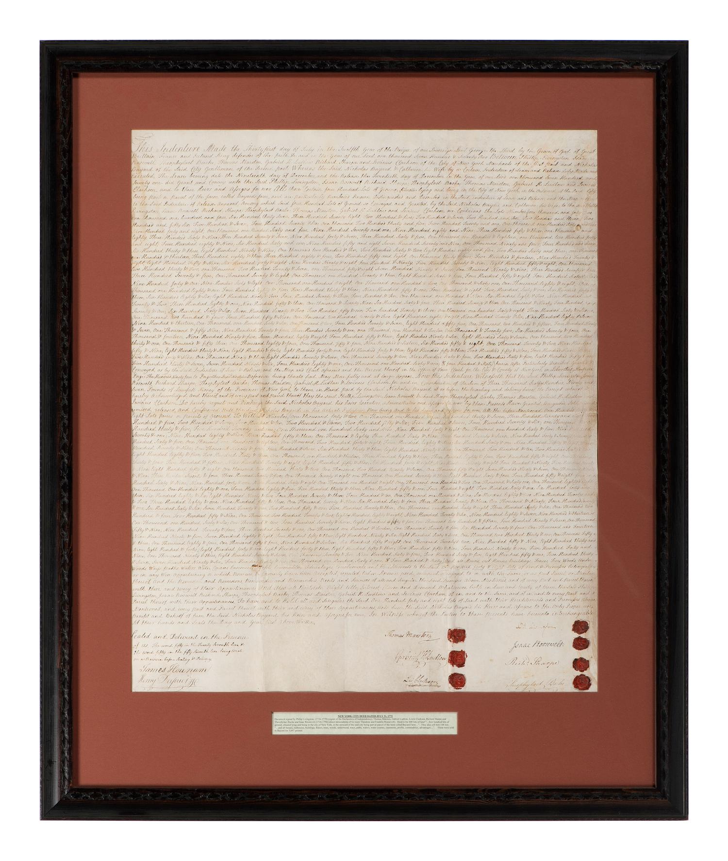 [NEW YORK] -- LIVINGSTON, Philip (1716-1778). Manuscript indentures, comprising: