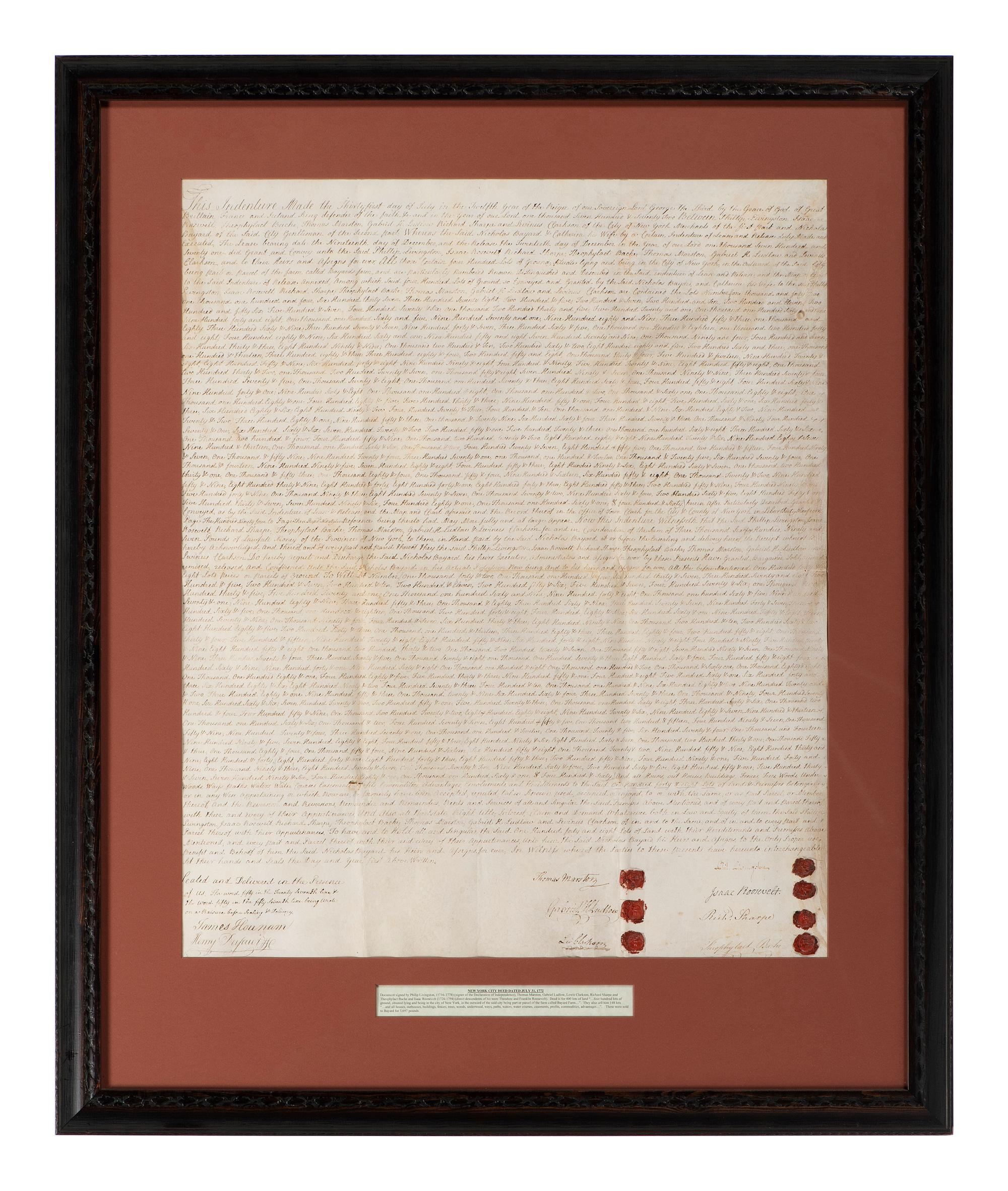 [NEW YORK] -- LIVINGSTON, Philip (1716-1778). Manuscript indentures, comprising: