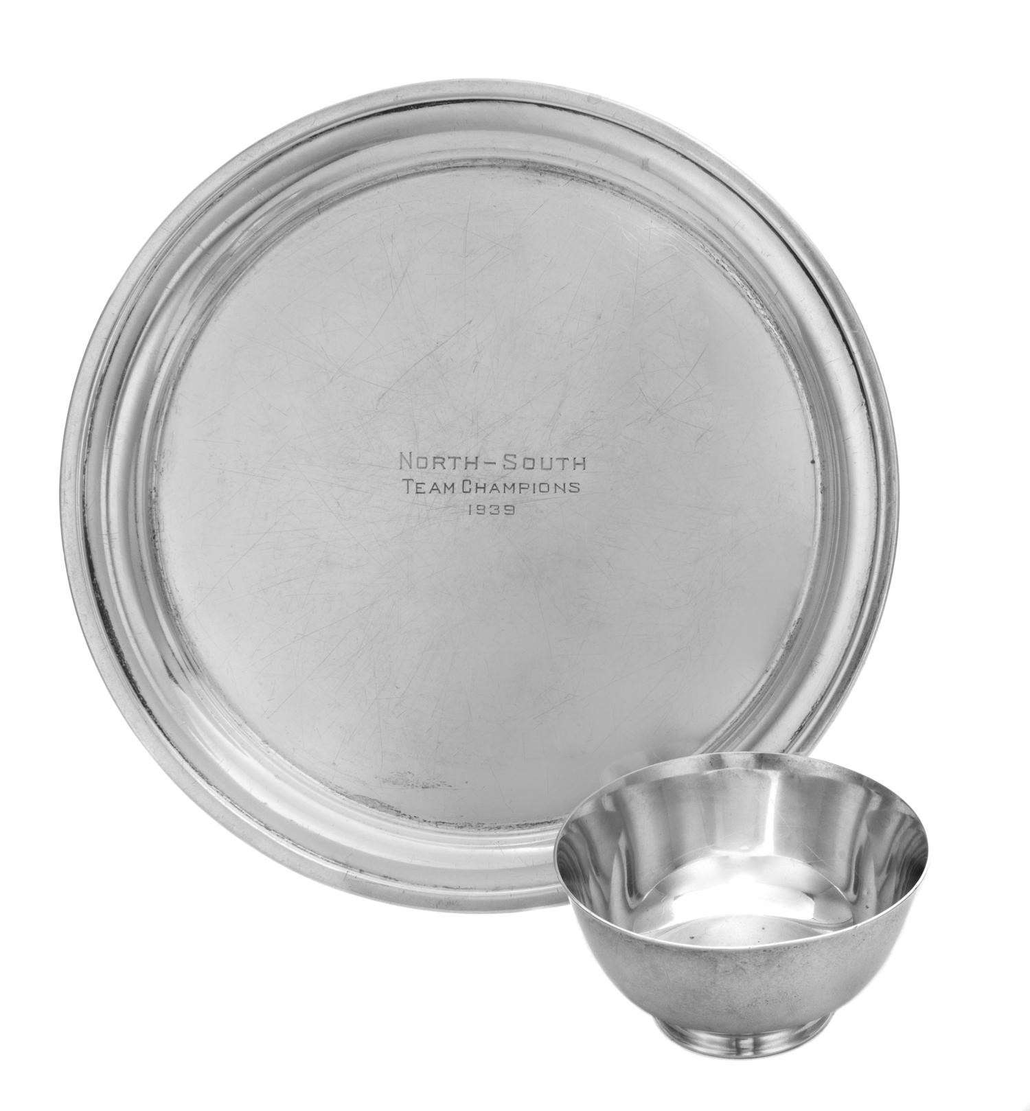 An American Silver Dish, Watrous Mfg. Co., Wallingford, CT, of circular form, engraved North-South Team Champion 1939, together with a