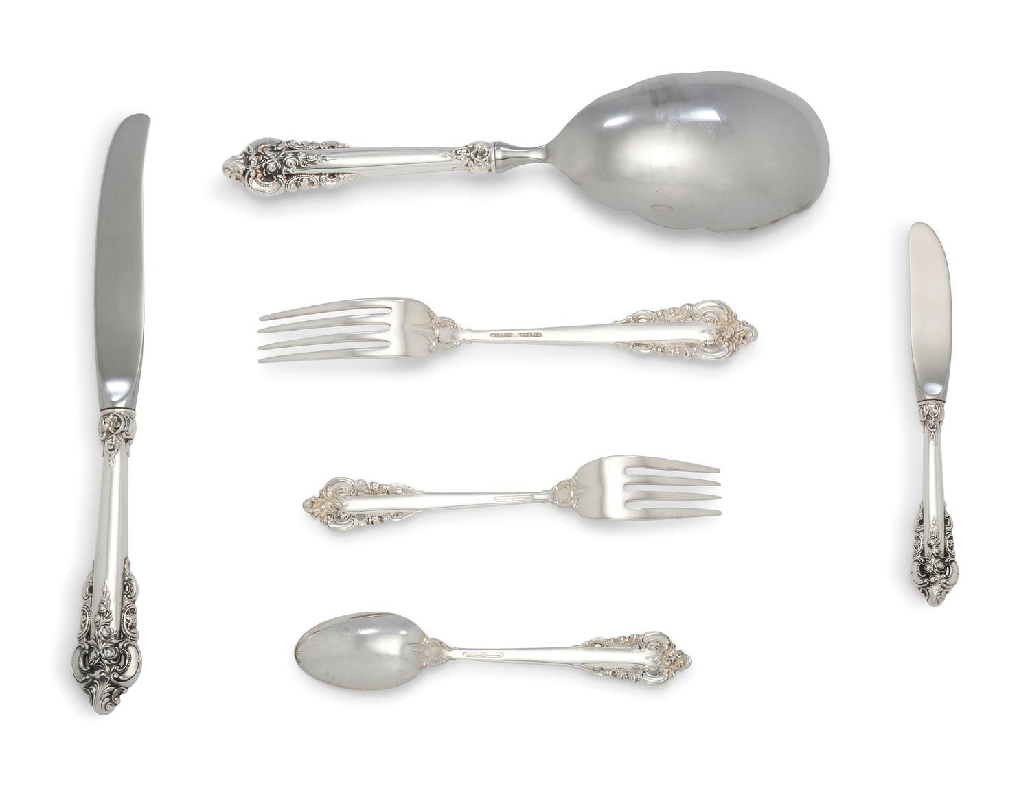 A Wallace Silversmiths Grand Baroque Silver Flatware Service
