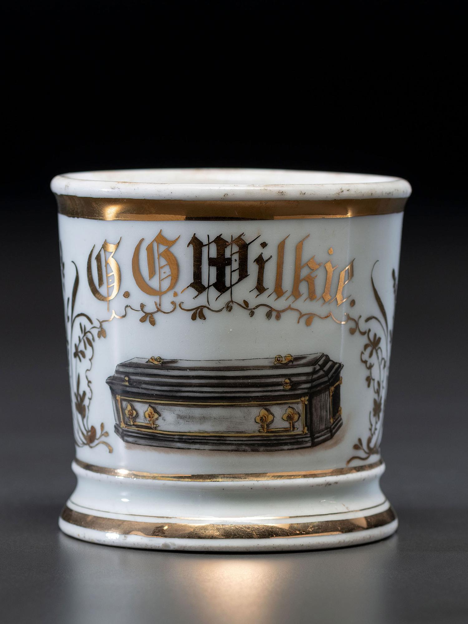 A Coffin Maker or Undertaker's Porcelain Occupational Shaving Mug