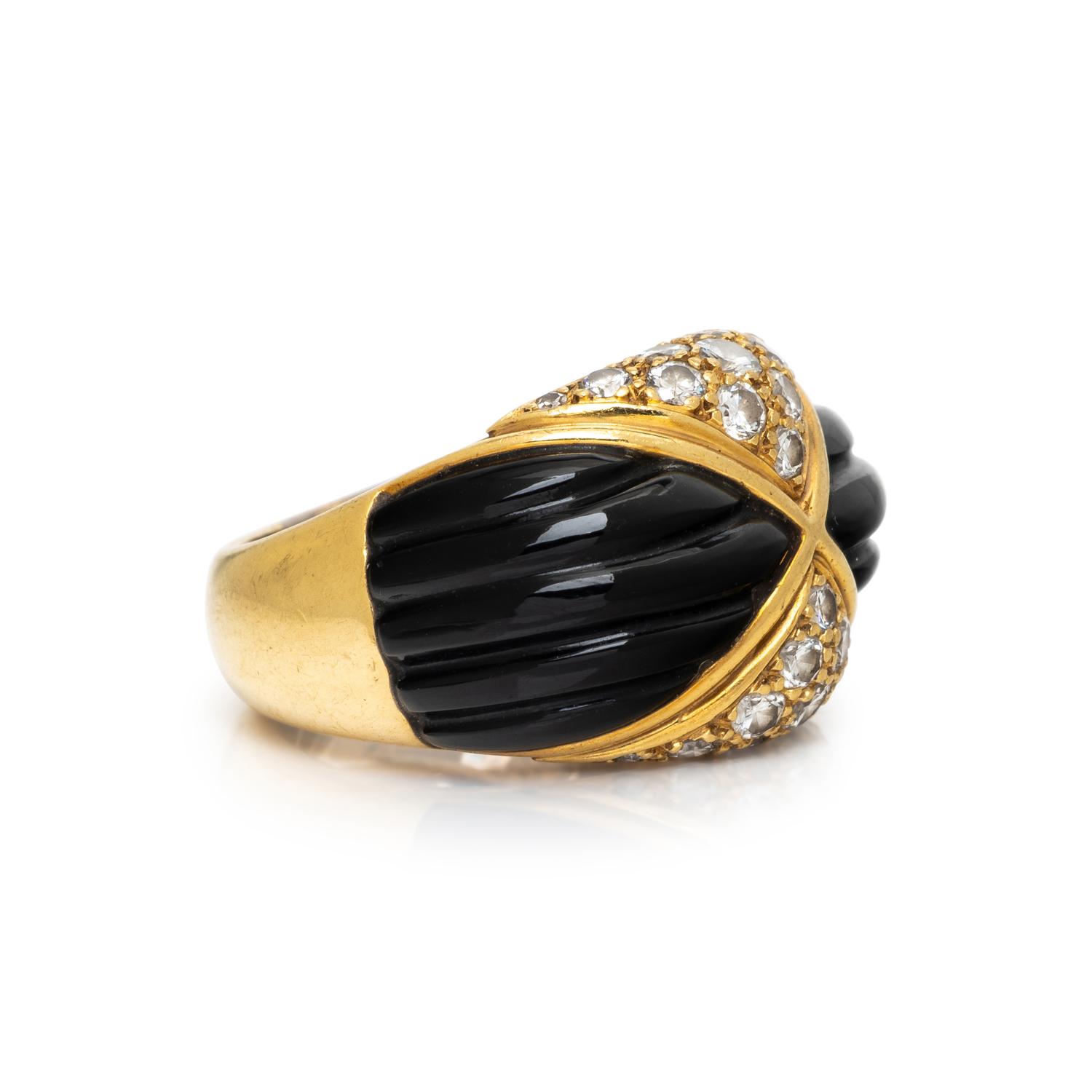 MAUBOUSSIN, FRENCH, BLACK ONYX AND DIAMOND RING
