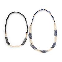 TWO YELLOW GOLD AND BEAD NECKLACES