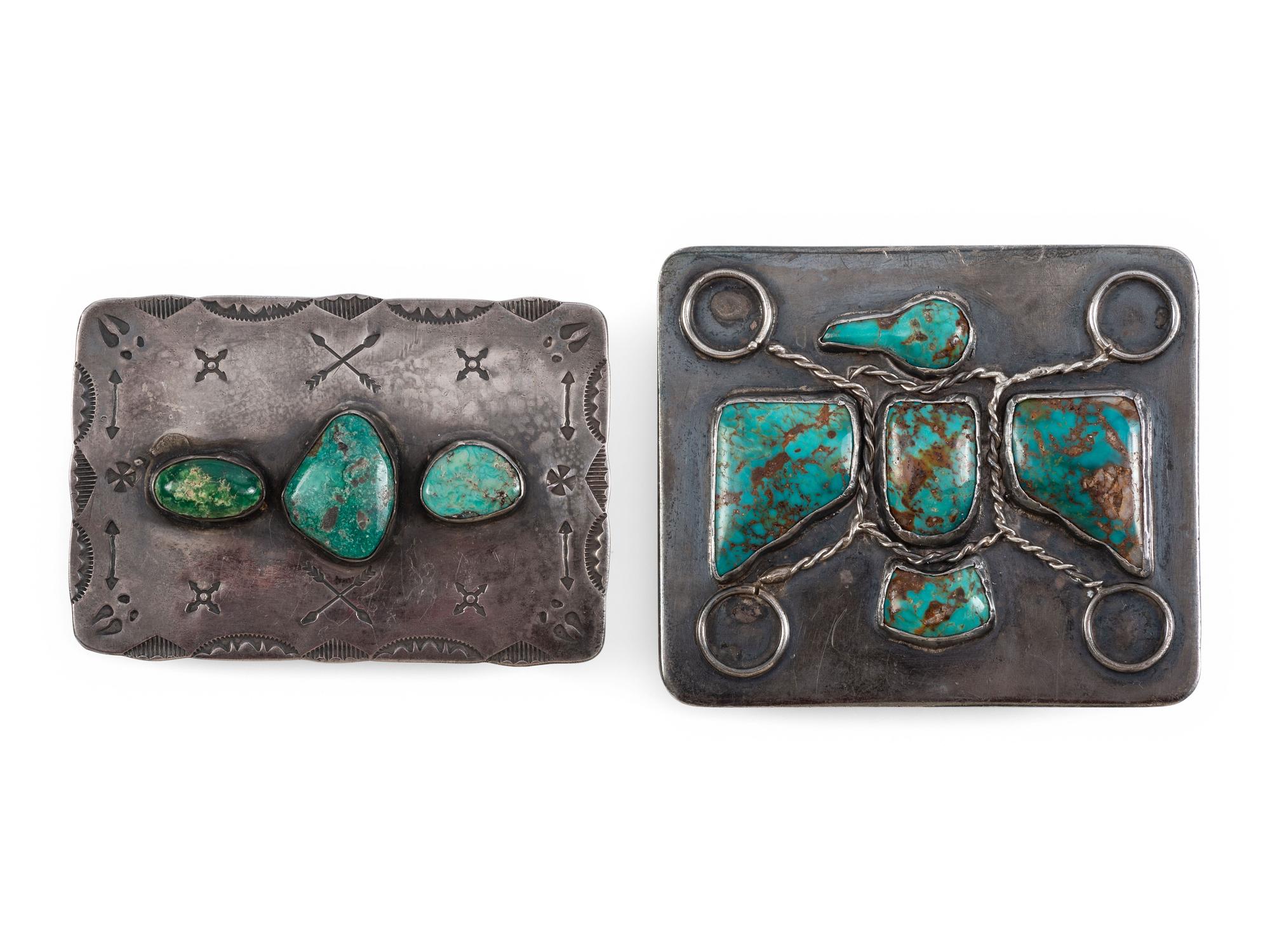 Navajo Silver and Turquoise Belt Buckles