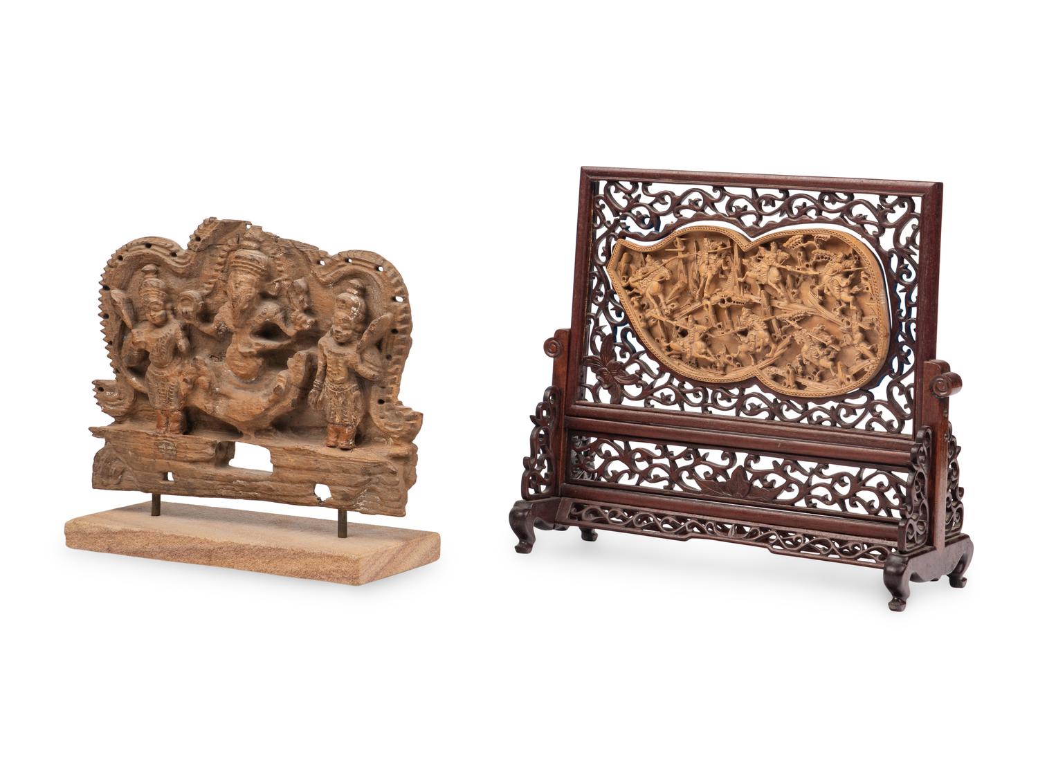 Two Asian Wood Carvings 木雕兩件