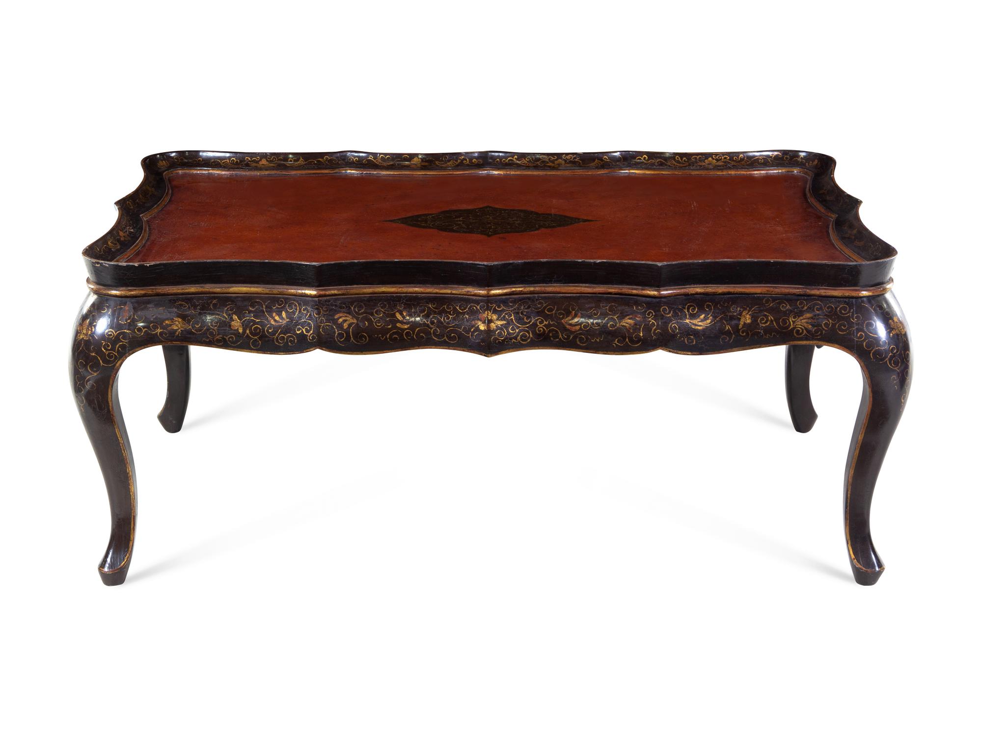 A Lacquered Chinoiserie Decorated Low Table
