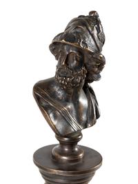 A Pair of Grand Tour Patinated Bronze Columns with Busts of Roman Soldiers