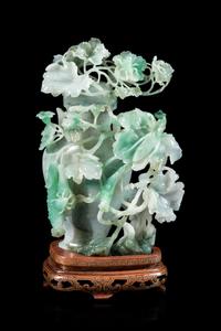 An Apple Green and Celadon Jadeite Covered Vase Height 6 3/4 inches. — 20TH CENTURY
