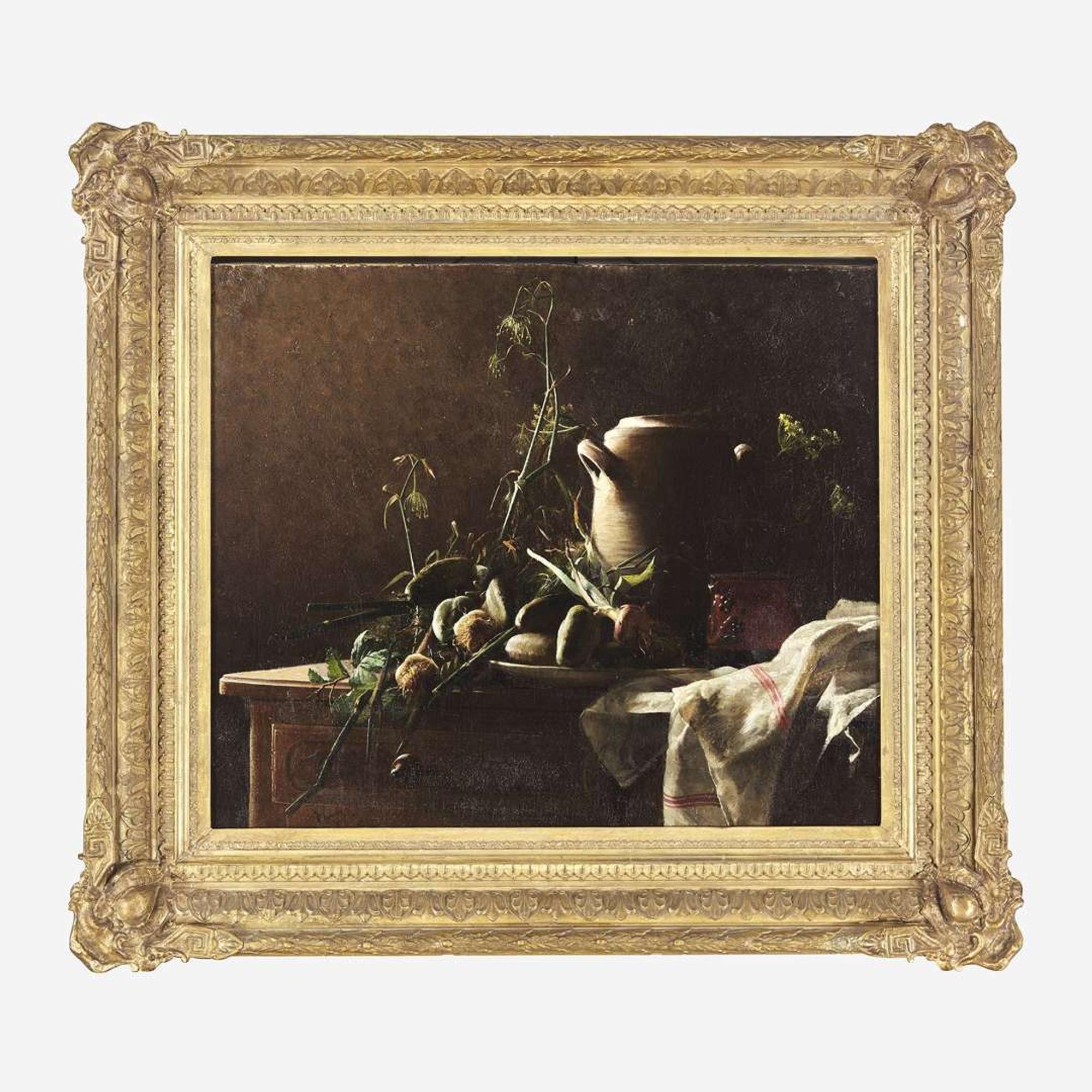 Robert Wylie (American, 1839–1877) Still Life with Leeks, Potatoes and Fennel on Commode Tabletop
