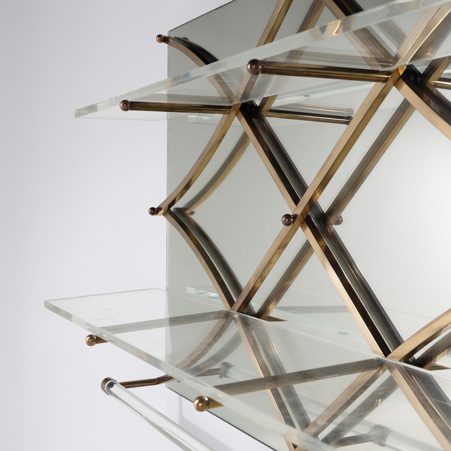 Treillage mirrored wall shelf