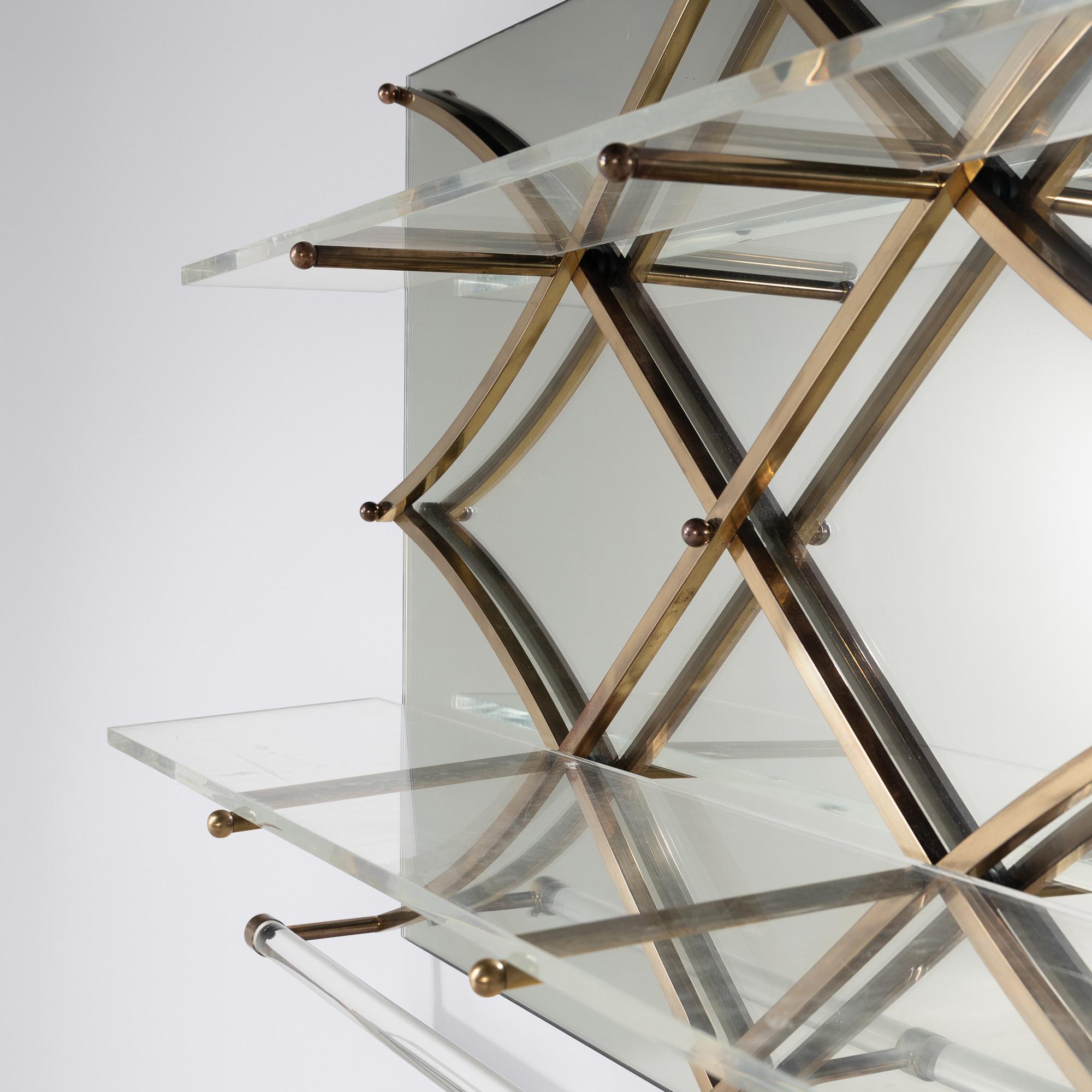 Treillage mirrored wall shelf