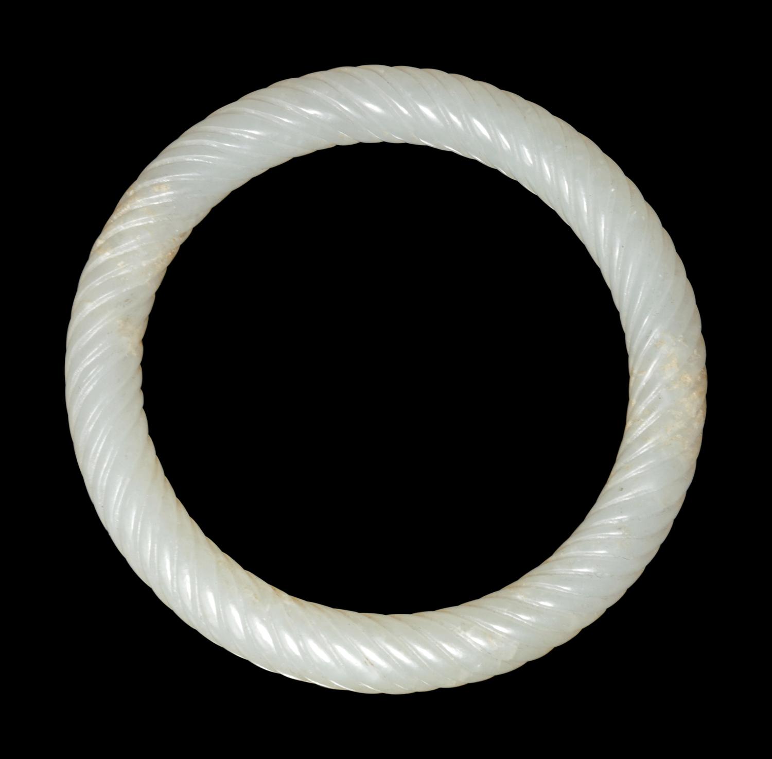 A Pair of White Jade 'Twisted Rope' Bangles