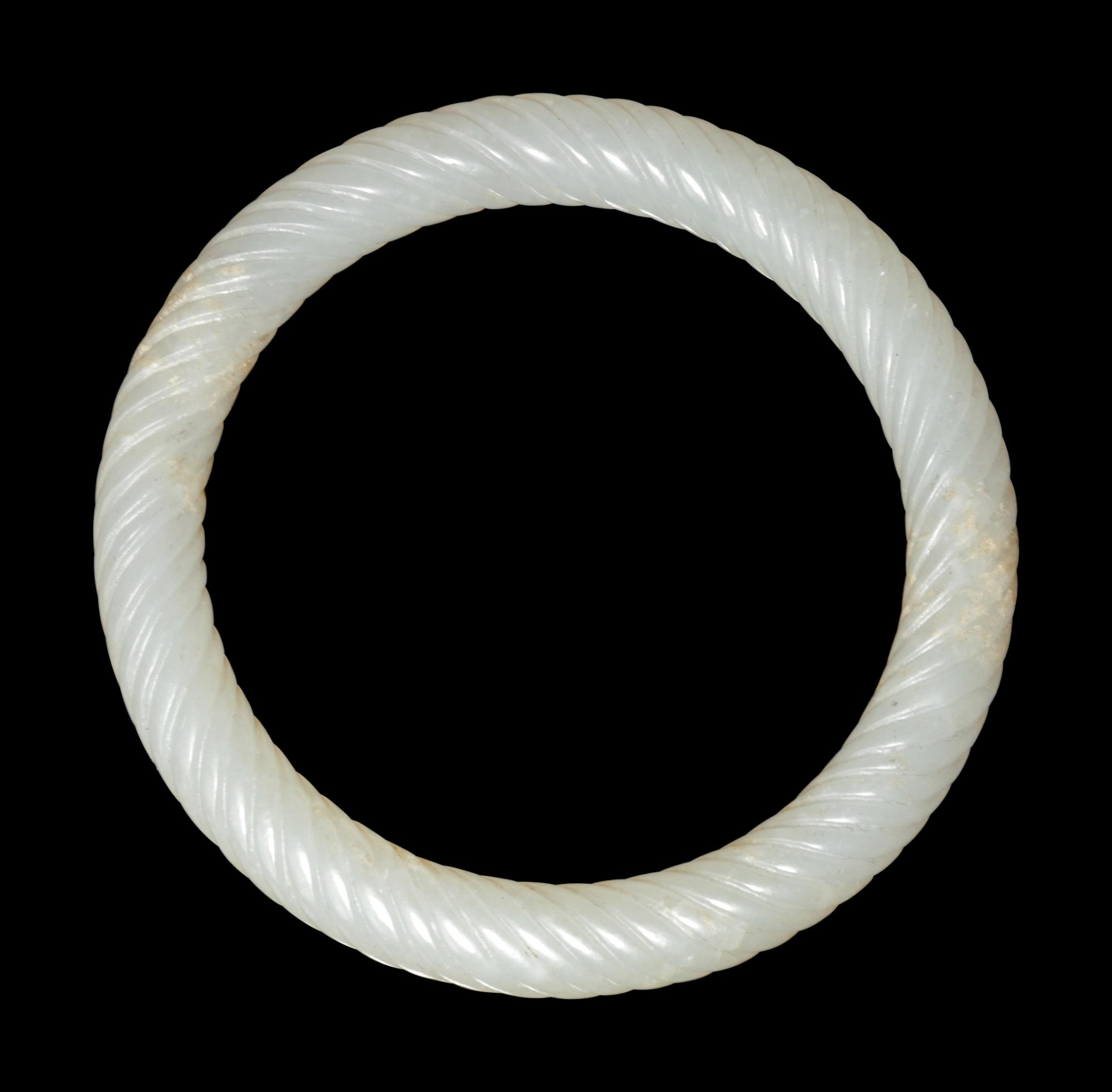 A Pair of White Jade 'Twisted Rope' Bangles