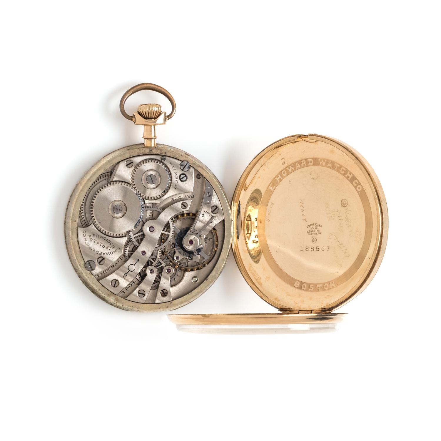 E. HOWARD WATCH CO., 14K YELLOW GOLD OPEN FACE POCKET WATCH