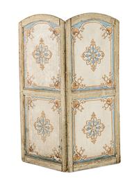 A Louis XV Painted Canvas Five-Panel Floor Screen