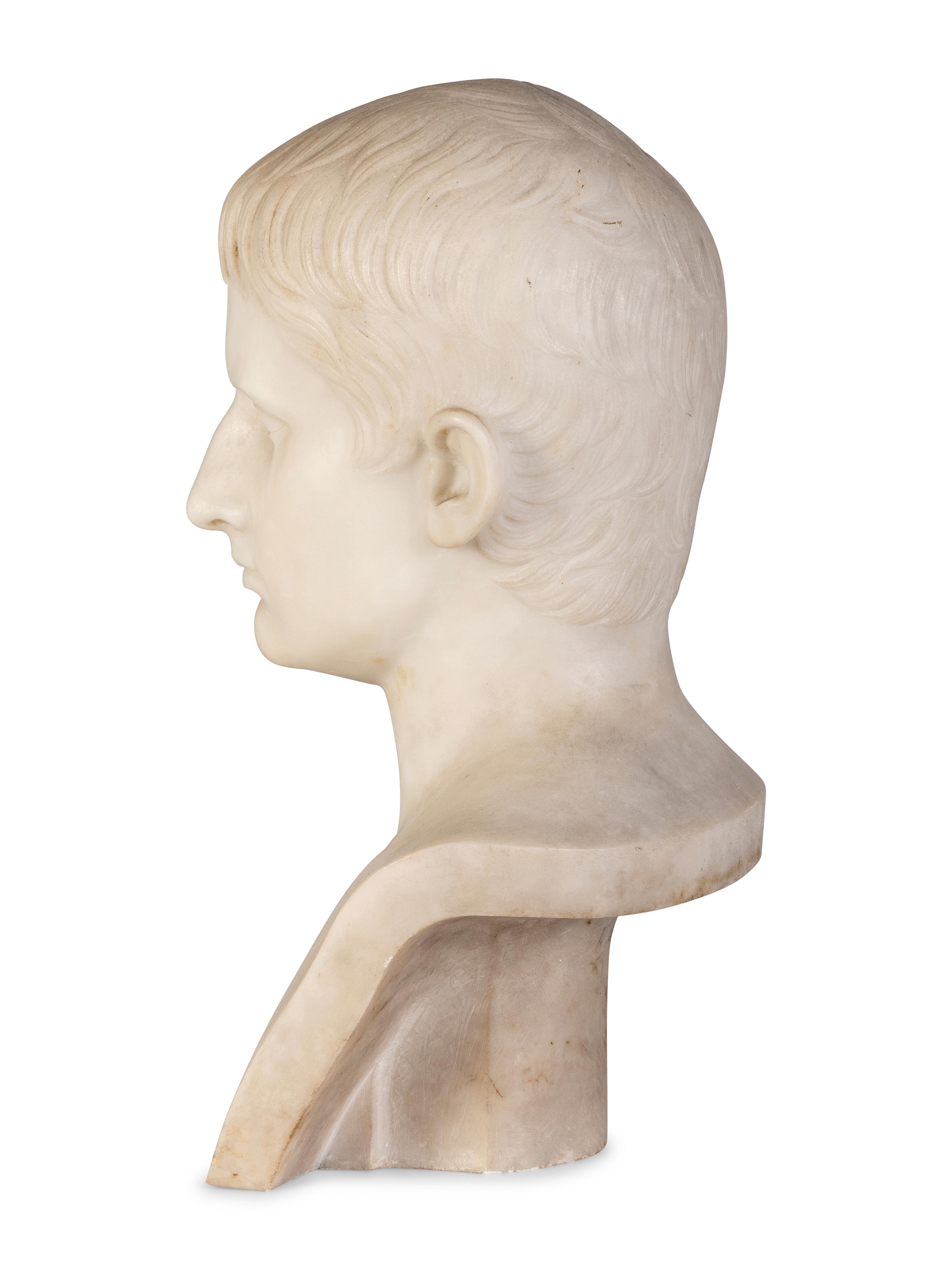 A Carved Marble Bust of a Young Man