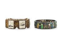 Two Chinese Inlaid and Enameled Metal Filigree Bracelets
