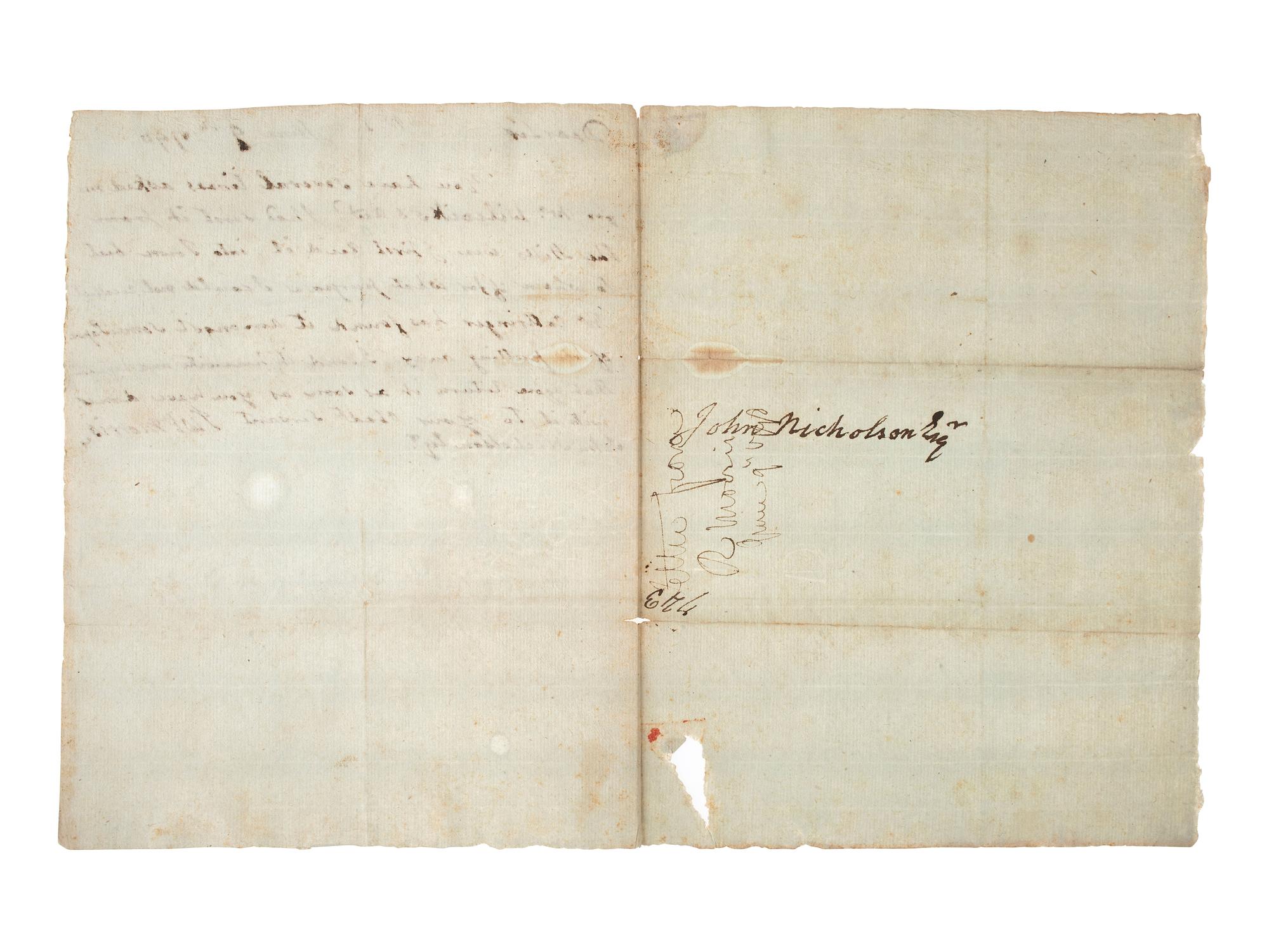 [SIGNER]. MORRIS, Robert (1734-1806). Autograph letter signed ("Robt. Morris"), from Prune Street debtors' prison. [Philadelphia], 9 June 1798.