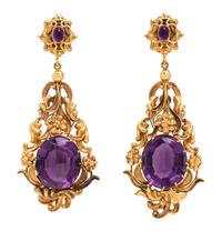 YELLOW GOLD AND AMETHYST EARCLIPS