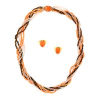 YELLOW GOLD, CORAL AND MULTIGEM NECKLACE AND EARRINGS
