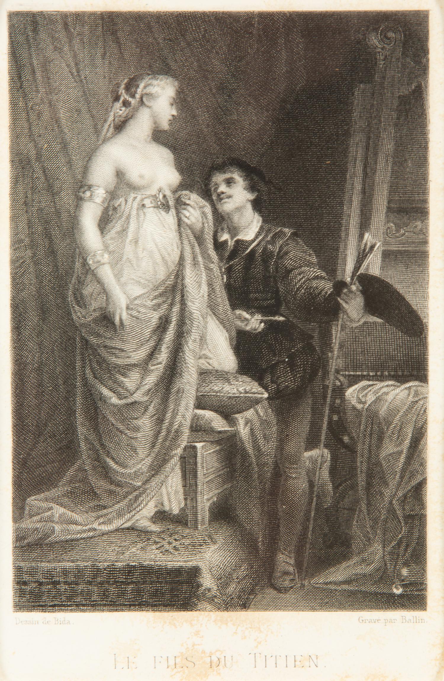 A Set of Four French Engravings of Courting Aristocrats in Ebonized and Giltwood Frames