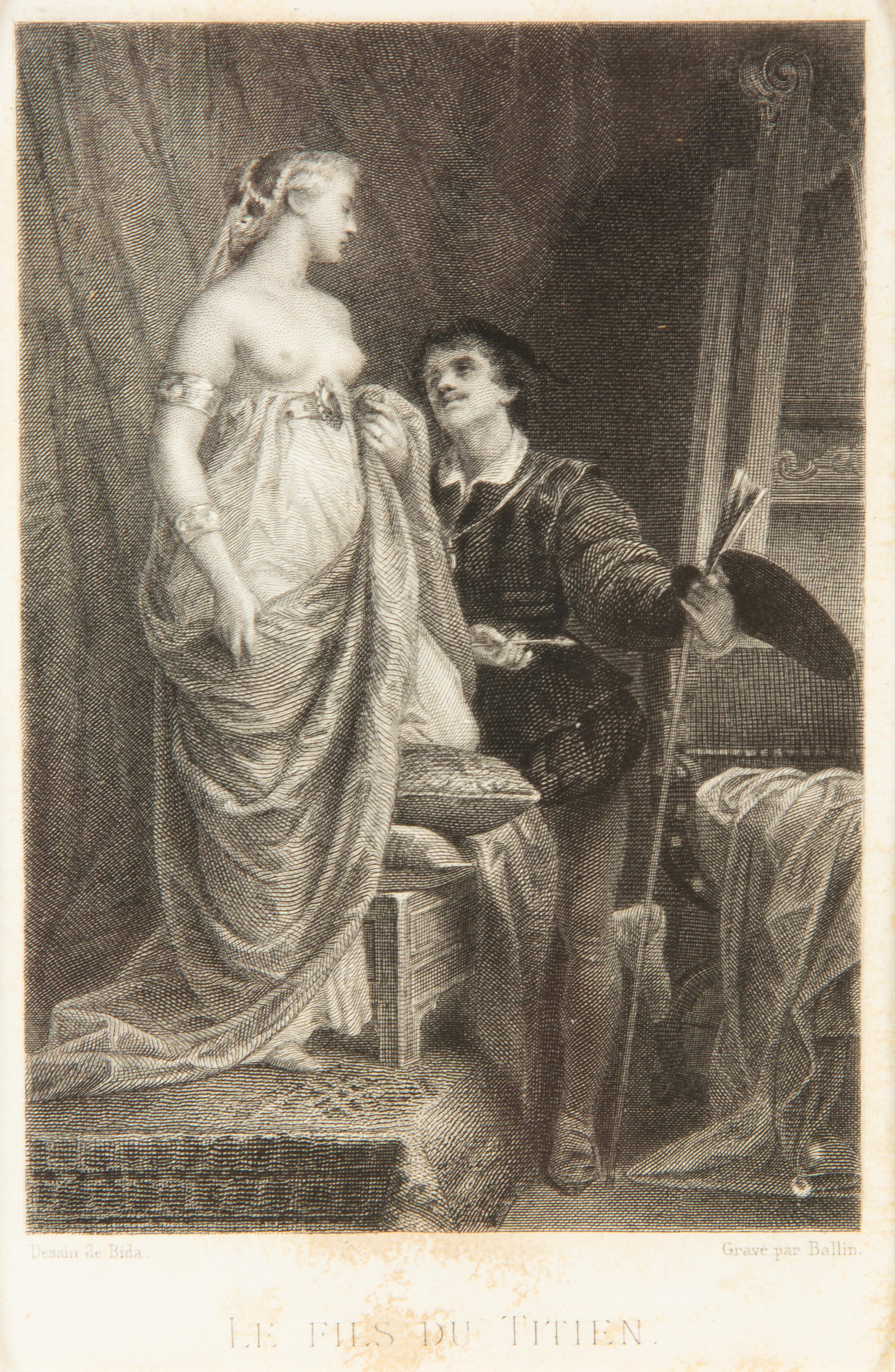A Set of Four French Engravings of Courting Aristocrats in Ebonized and Giltwood Frames