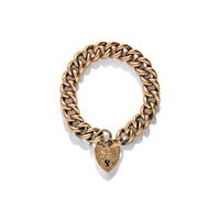 VICTORIAN, LOW-KARAT ROSE GOLD CHAIN BRACELET WITH HEART LOCK CHARM