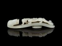 A Chinese White Jade 'Chilong' Belt Hook
