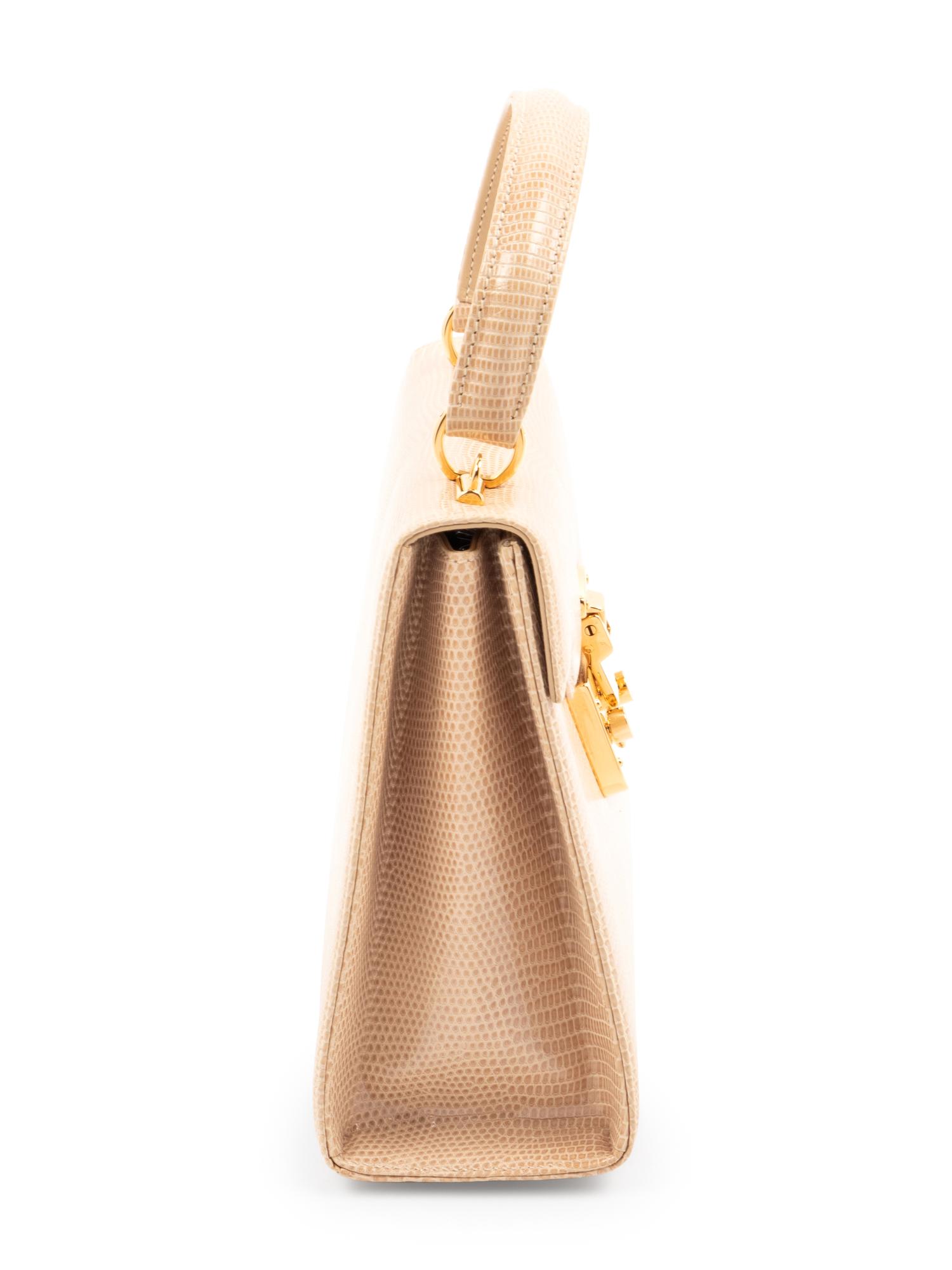 Gucci Taupe Pink Lizard Front Lock Handbag