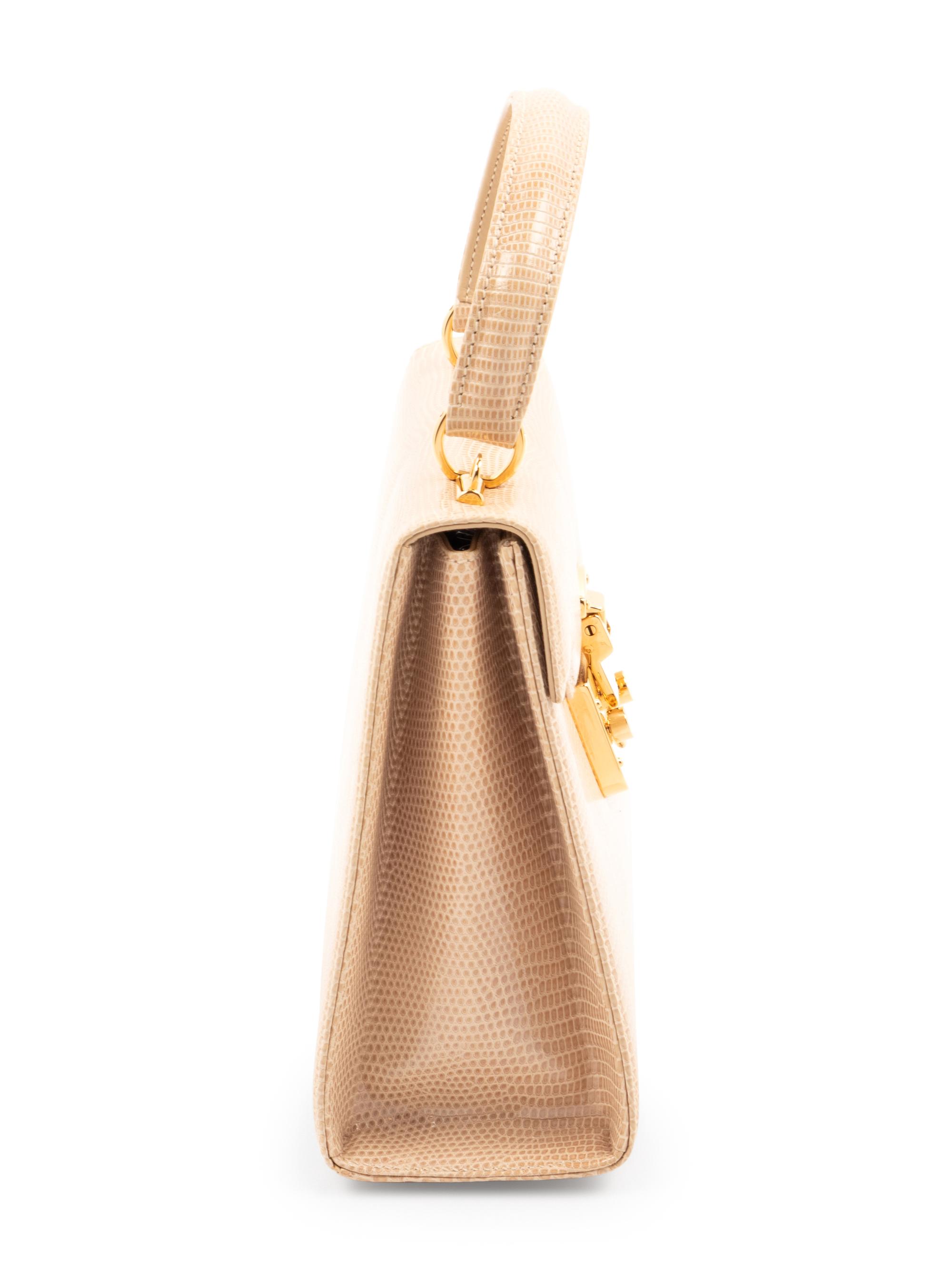 Gucci Taupe Pink Lizard Front Lock Handbag