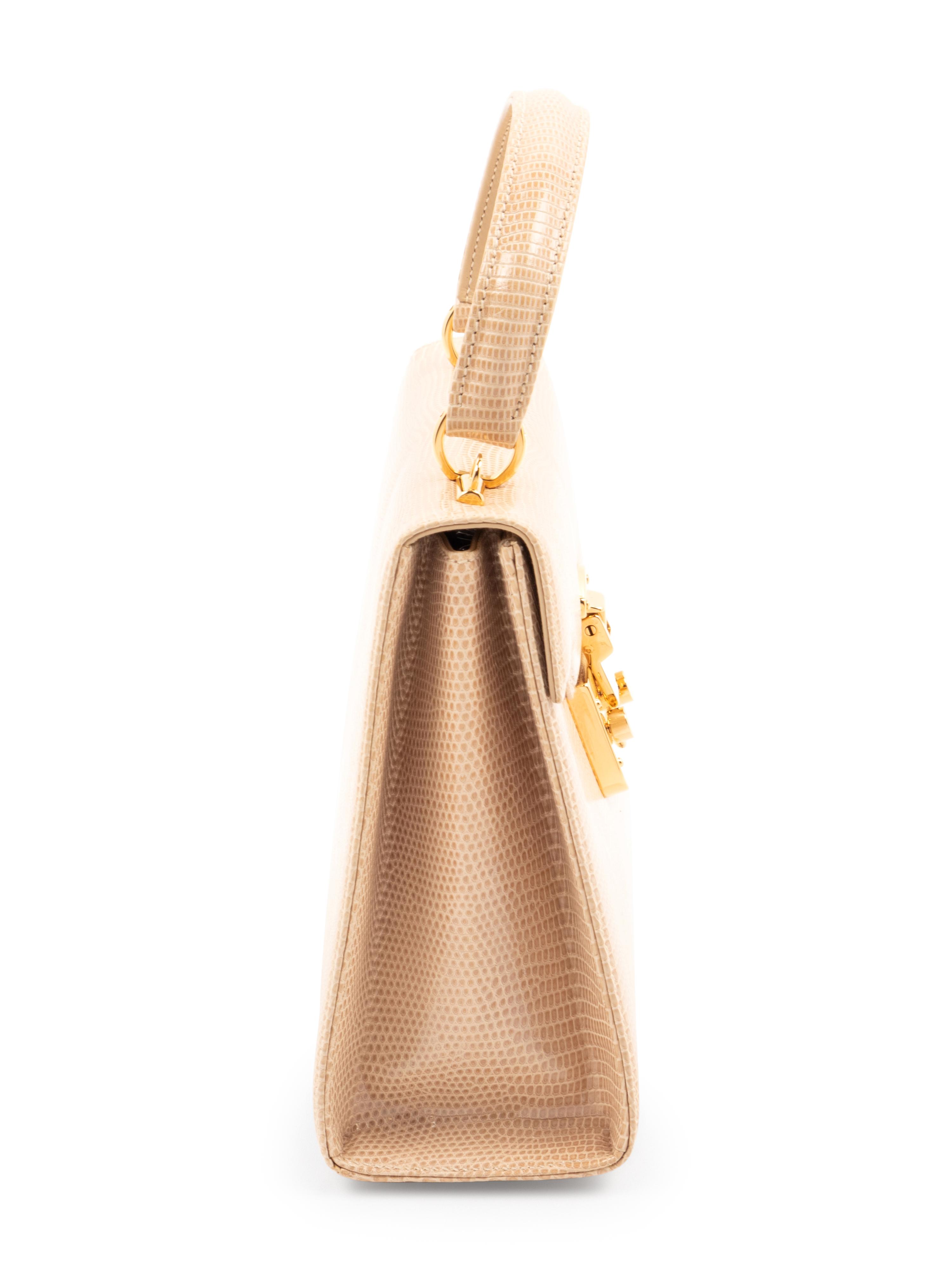 Gucci Taupe Pink Lizard Front Lock Handbag