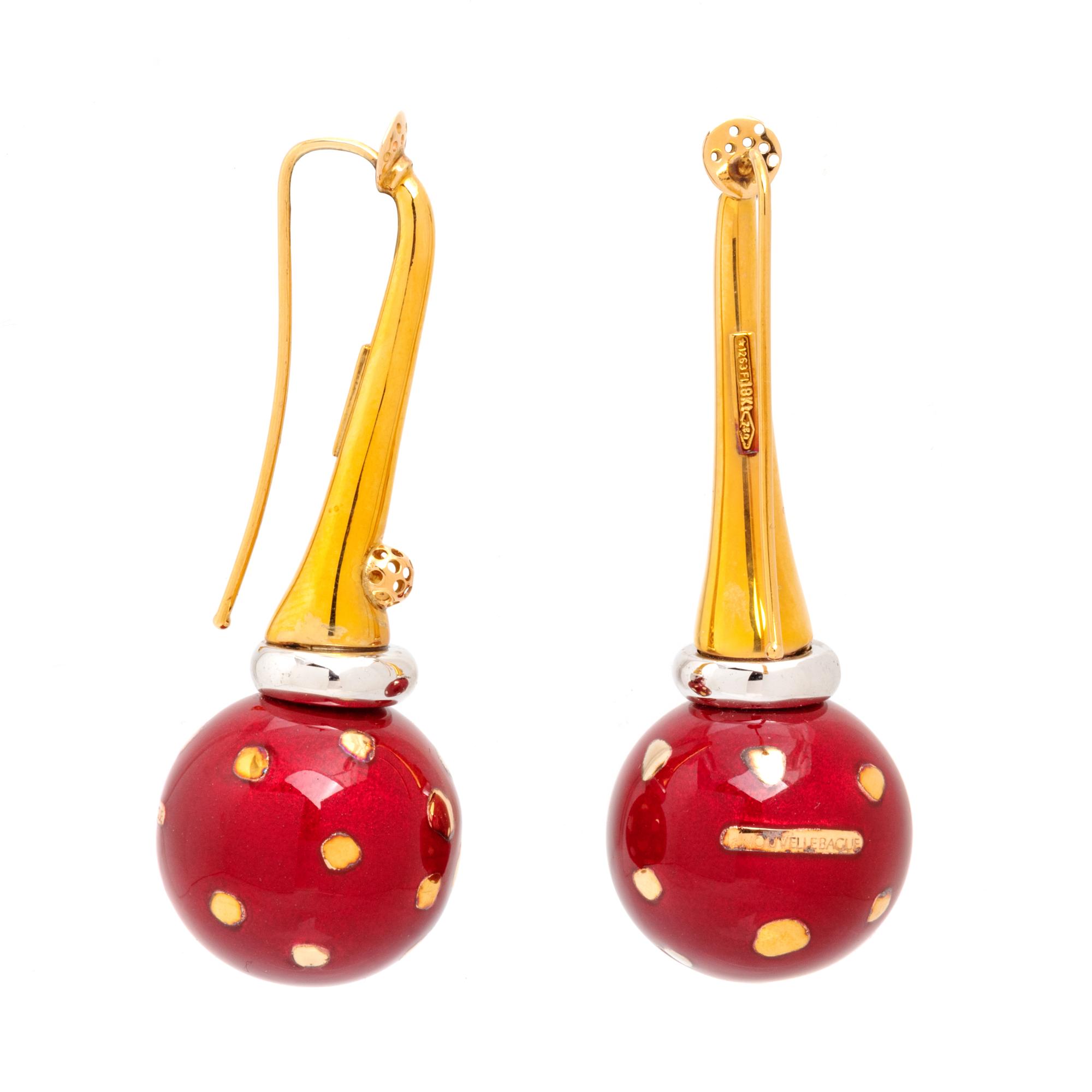LA NOUVELLE BAGUE, BICOLOR GOLD AND ENAMEL EARRINGS