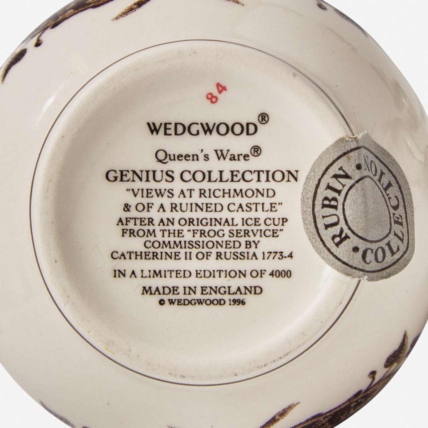 A set of Wedgwood Queensware Frog Service Reproductions UK, circa 2000