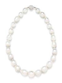 A White Gold, Diamond and Cultured South Sea Pearl Necklace,