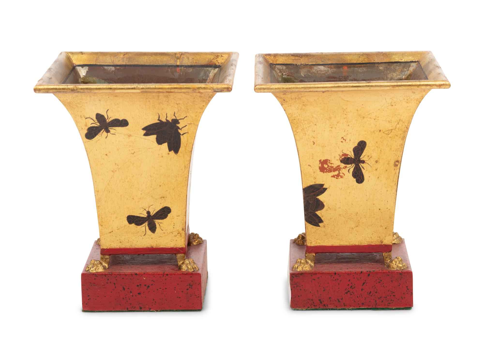 A Pair of Gilt Decorated Tôle Jardinières