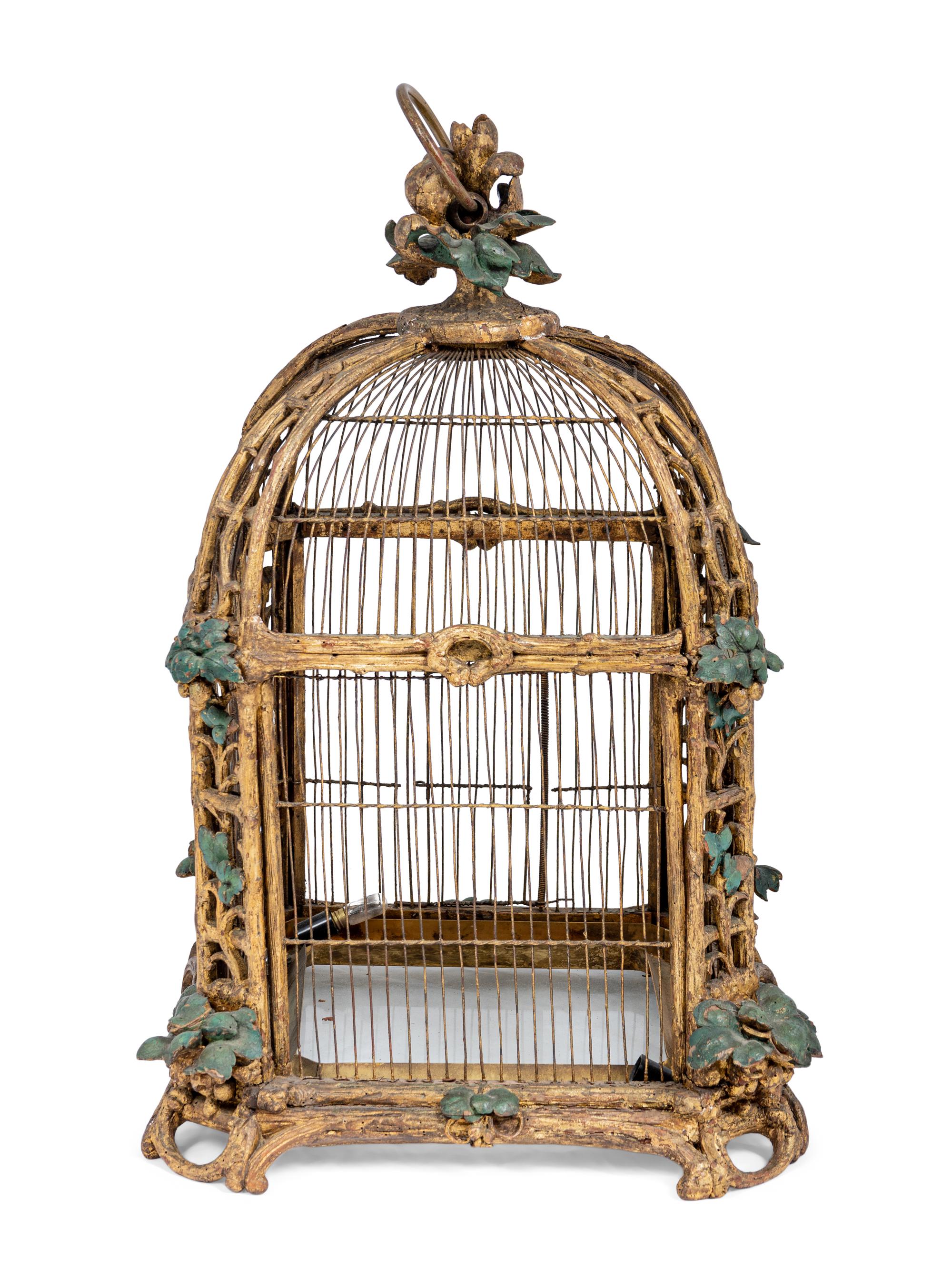 A Continental Giltwood and Painted Wirework Lantern
