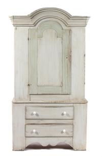 A Scandanavian Grey Painted Pine Cabinet Height 77 x width 43 x depth 16 1/2 inches. — 19TH CENTURY