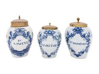Three Delft Blue and White Tobacco Jars